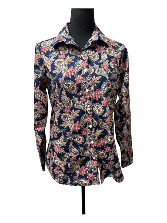 Lands' End Tops - Lands End Navy Paisley Button Down Shirt Womens Size 8 Long Sleeve Top